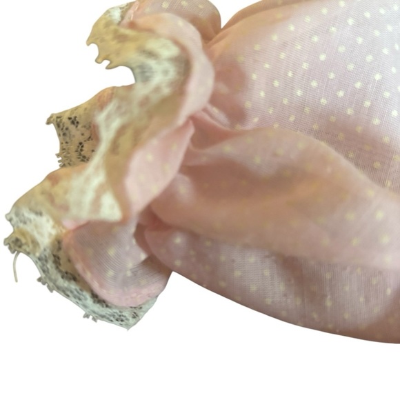 VTG 60’s Nanette Pastel Pink Swiss Dot Dress 2T Floral Appliqué Collar Lacey - Picture 5 of 7